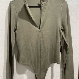 TALENTLESS Olive Ribbed Long-Sleeve Zip-Up Bodysuit